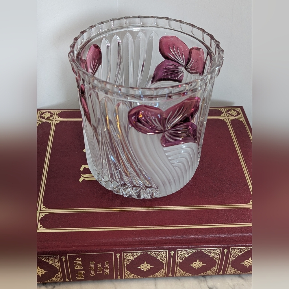 Anna Hutte Bleikristall Ruby Leaves Vase, Bowl 24% Lead Crystal Germany